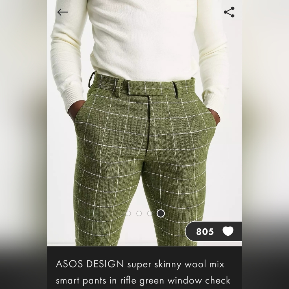 ASOS super skinny green window check wool pants.
